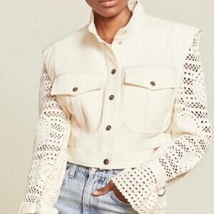 Veronica Beard Aylin Crochet Sleeve Jacket in Ecru Size 0